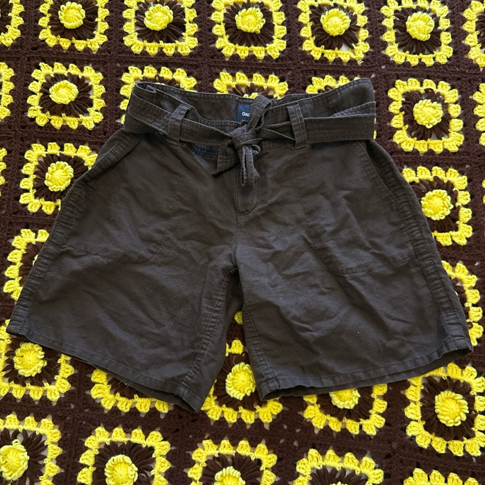 Gap Women’s Brown Linen Blend Mid Rise Waist Belt Cargo Shorts Sz 10